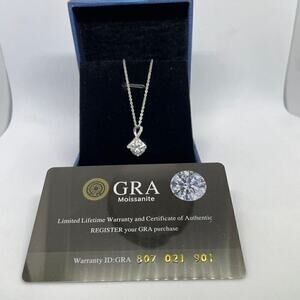 Moissanite Diamond Pendant Necklace Ribbon Warrior Survivor Chain 1 Ct GRA 18K